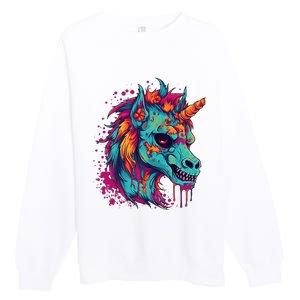 Zombie Unicorn Halloween Costume Scary Magical Premium Crewneck Sweatshirt