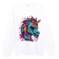 Zombie Unicorn Halloween Costume Scary Magical Premium Crewneck Sweatshirt