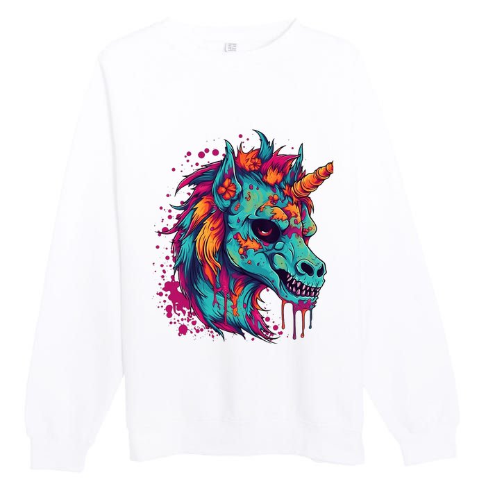 Zombie Unicorn Halloween Costume Scary Magical Premium Crewneck Sweatshirt