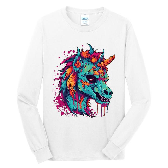 Zombie Unicorn Halloween Costume Scary Magical Tall Long Sleeve T-Shirt