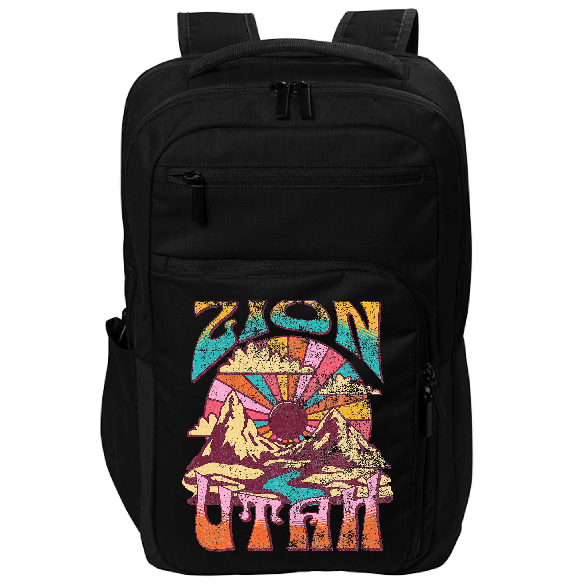 Zion Utah Nature Hiking Mountains Outdoors Vintage Impact Tech Backpack
