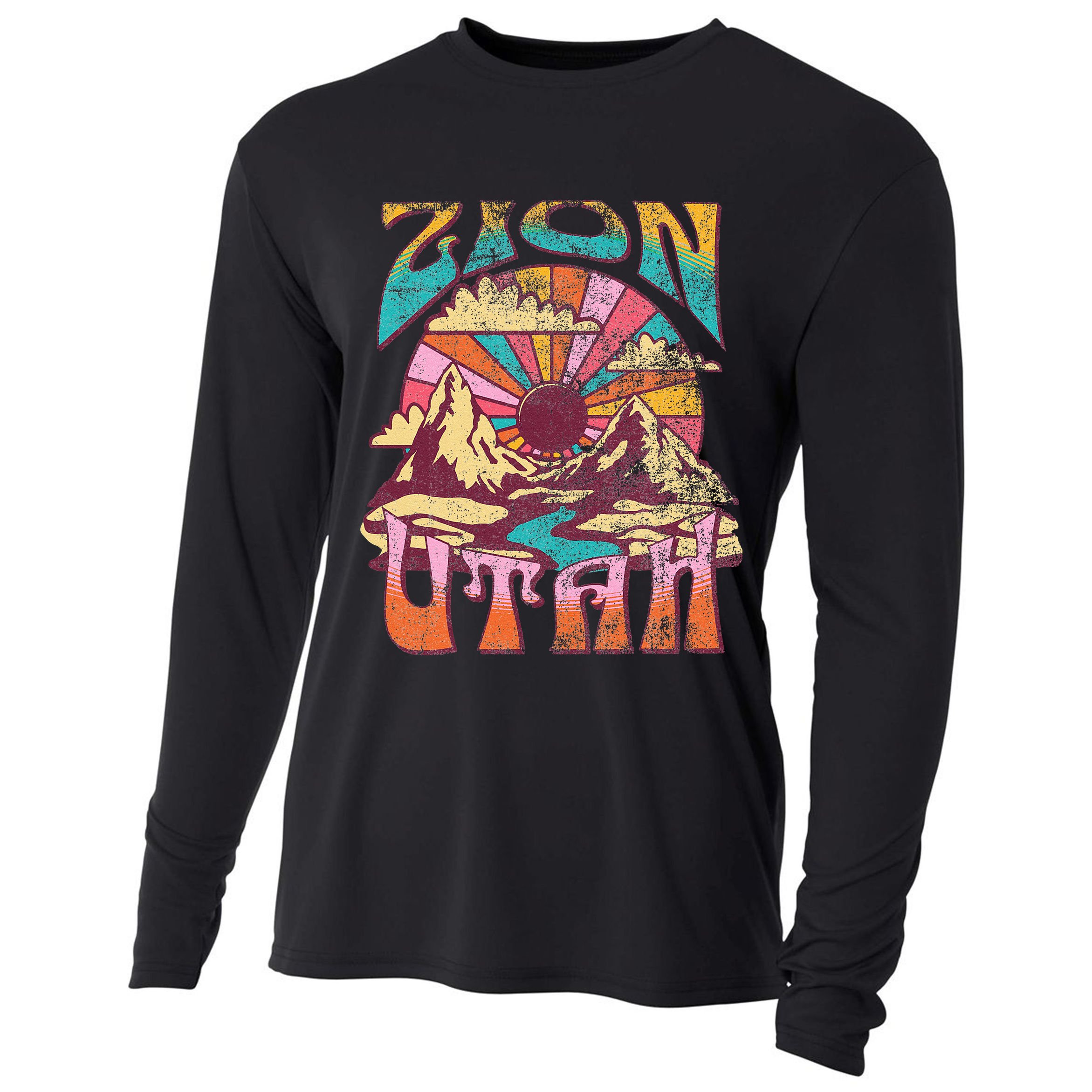 Zion Utah Nature Hiking Mountains Outdoors Vintage Cooling Performance Long Sleeve Crew