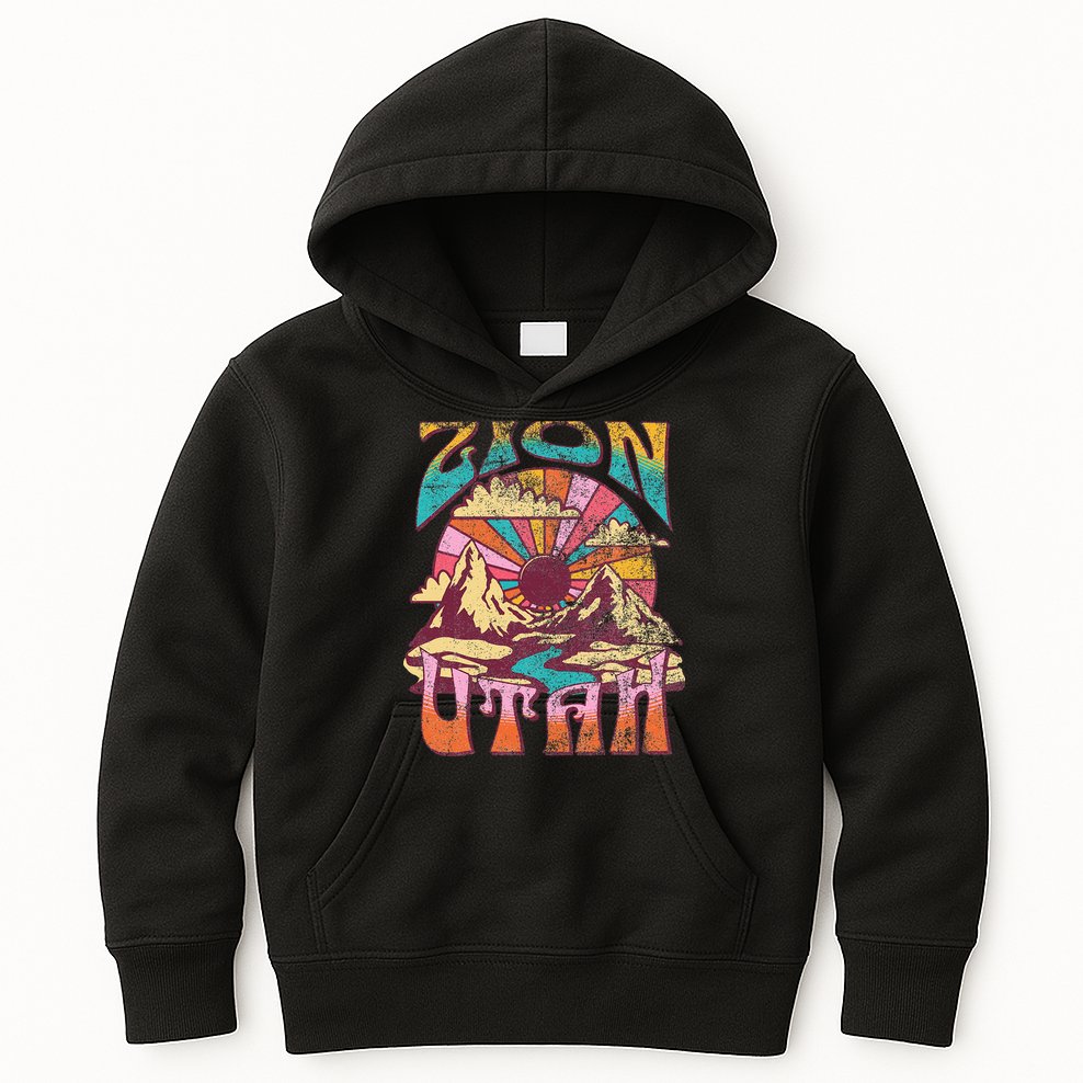 Zion Utah Nature Hiking Mountains Outdoors Vintage Kids Hoodie