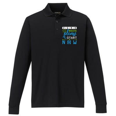 Zero Waste Please Start Now Performance Long Sleeve Polo