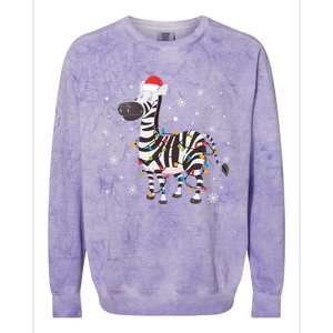 Zebra Wearing Santa Hat Snowflakes Christmas Lights Gift Colorblast Crewneck Sweatshirt