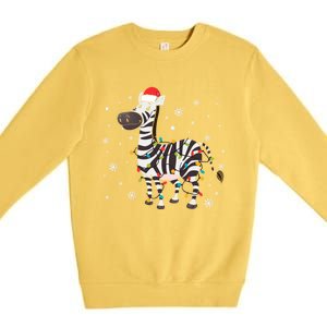 Zebra Wearing Santa Hat Snowflakes Christmas Lights Gift Premium Crewneck Sweatshirt