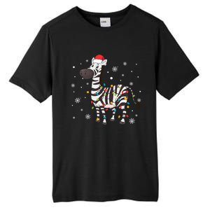 Zebra Wearing Santa Hat Snowflakes Christmas Lights Gift Tall Fusion ChromaSoft Performance T-Shirt