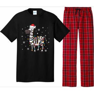 Zebra Wearing Santa Hat Snowflakes Christmas Lights Gift Pajama Set