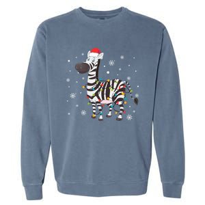 Zebra Wearing Santa Hat Snowflakes Christmas Lights Gift Garment-Dyed Sweatshirt