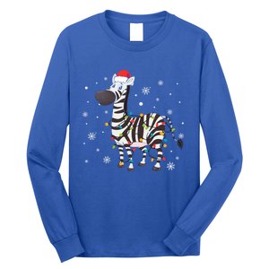 Zebra Wearing Santa Hat Snowflakes Christmas Lights Gift Long Sleeve Shirt