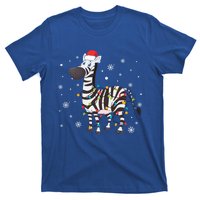 Zebra Wearing Santa Hat Snowflakes Christmas Lights Gift T-Shirt