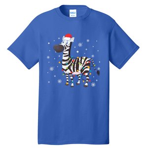 Zebra Wearing Santa Hat Snowflakes Christmas Lights Gift Tall T-Shirt