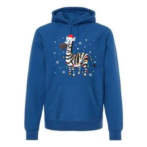 Zebra Wearing Santa Hat Snowflakes Christmas Lights Gift Premium Hoodie