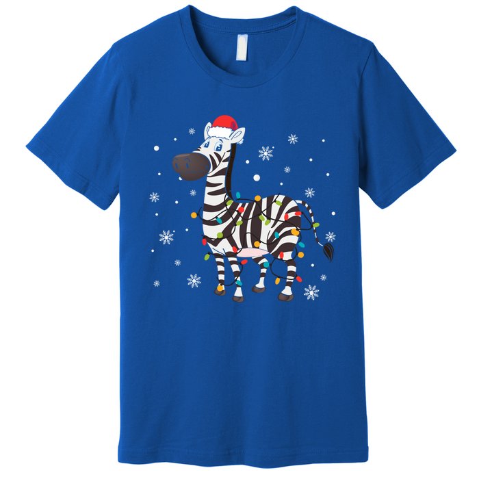 Zebra Wearing Santa Hat Snowflakes Christmas Lights Gift Premium T-Shirt