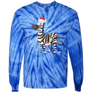 Zebra Wearing Santa Hat Snowflakes Christmas Lights Gift Tie-Dye Long Sleeve Shirt