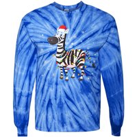 Zebra Wearing Santa Hat Snowflakes Christmas Lights Gift Tie-Dye Long Sleeve Shirt