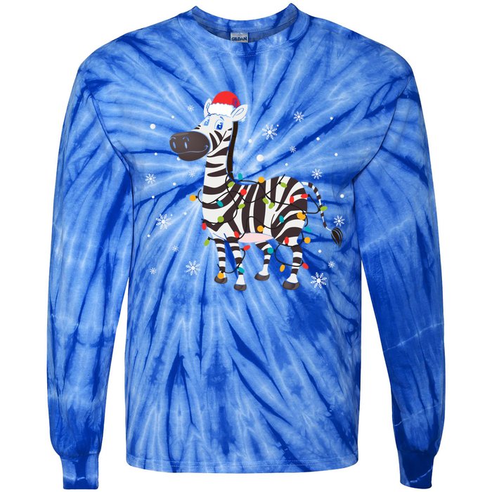 Zebra Wearing Santa Hat Snowflakes Christmas Lights Gift Tie-Dye Long Sleeve Shirt