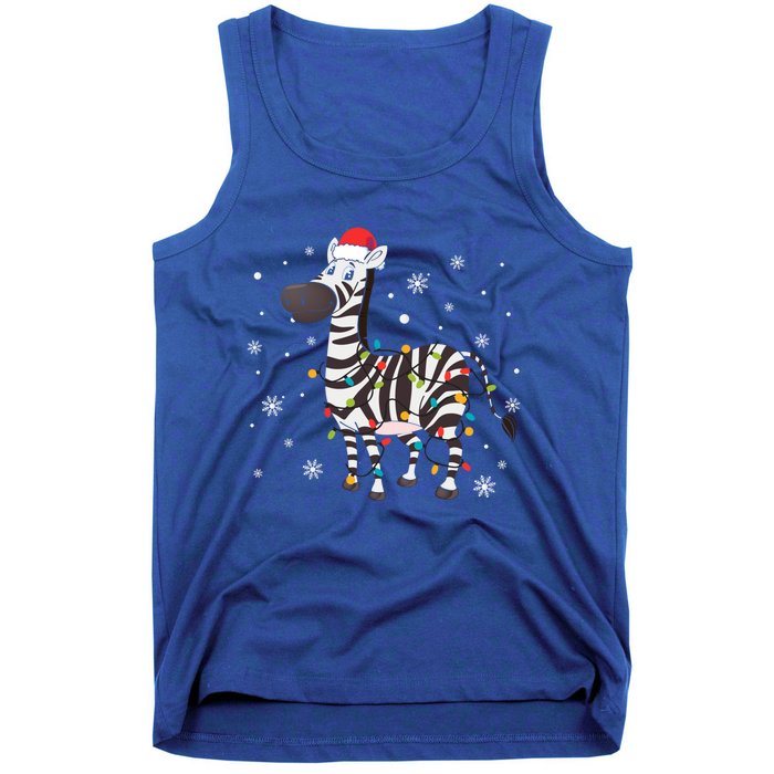 Zebra Wearing Santa Hat Snowflakes Christmas Lights Gift Tank Top