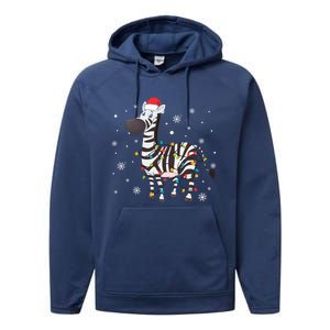 Zebra Wearing Santa Hat Snowflakes Christmas Lights Gift Performance Fleece Hoodie