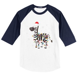 Zebra Wearing Santa Hat Snowflakes Christmas Lights Gift Baseball Sleeve Shirt