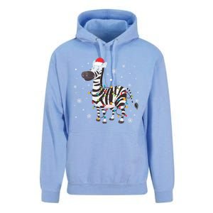 Zebra Wearing Santa Hat Snowflakes Christmas Lights Gift Unisex Surf Hoodie