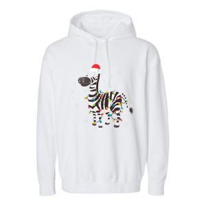 Zebra Wearing Santa Hat Snowflakes Christmas Lights Gift Garment-Dyed Fleece Hoodie