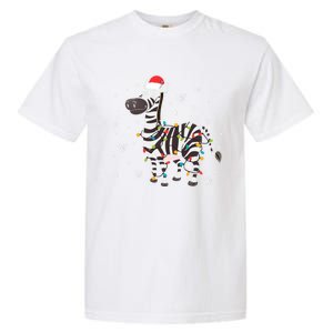 Zebra Wearing Santa Hat Snowflakes Christmas Lights Gift Garment-Dyed Heavyweight T-Shirt