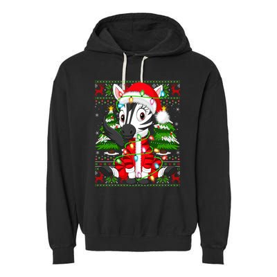 Zebra Xmas Style Ugly Santa Zebra Christmas Gift Garment-Dyed Fleece Hoodie