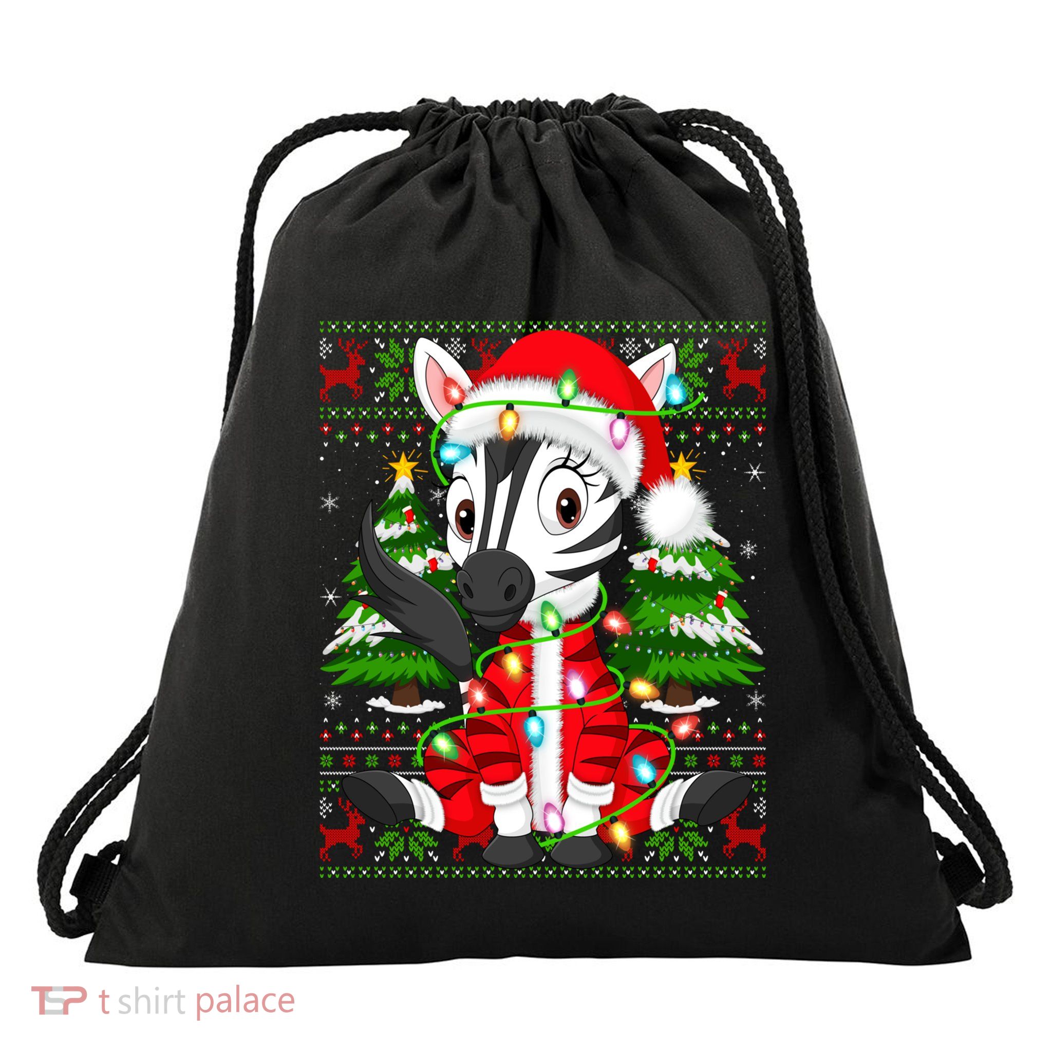 Zebra Xmas Style Ugly Santa Zebra Christmas Gift Drawstring Bag
