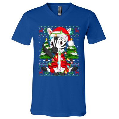 Zebra Xmas Style Ugly Santa Zebra Christmas Gift V-Neck T-Shirt