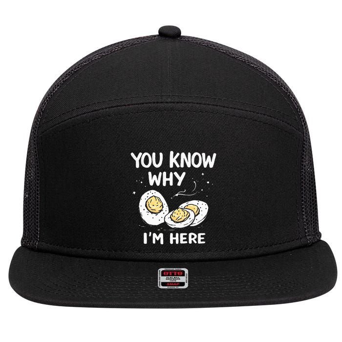 Zany You Know Why IM Here Deviled Eggs Funny Thanksgiving 7 Panel Mesh Trucker Snapback Hat