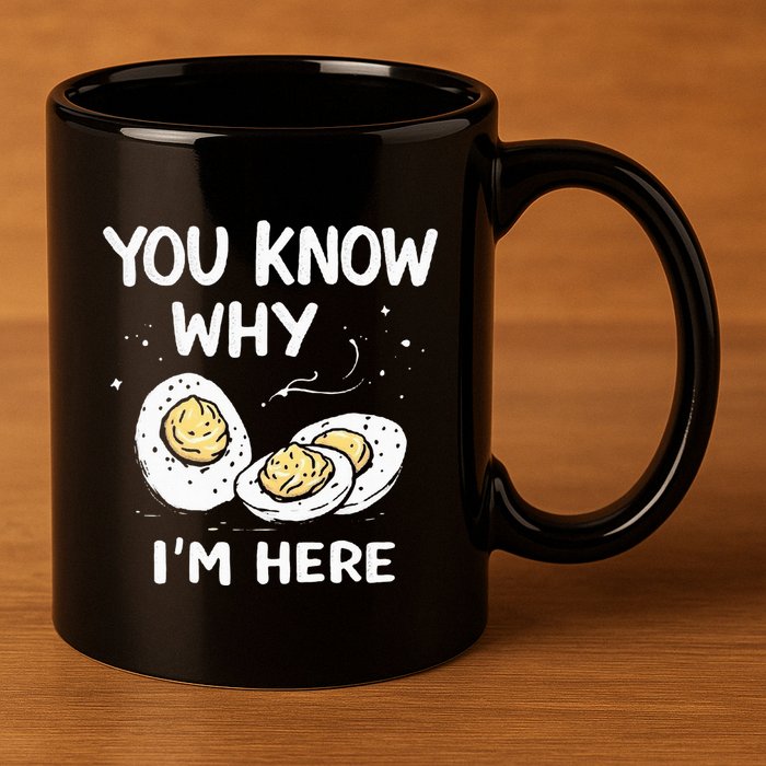 Zany You Know Why IM Here Deviled Eggs Funny Thanksgiving 11oz C Handle Ceramic Mug