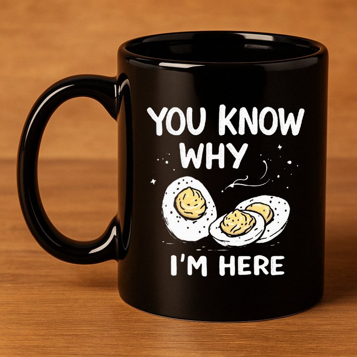 Zany You Know Why IM Here Deviled Eggs Funny Thanksgiving 11oz C Handle Ceramic Mug