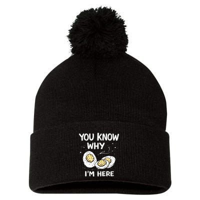 Zany You Know Why IM Here Deviled Eggs Funny Thanksgiving Pom Pom 12in Knit Beanie