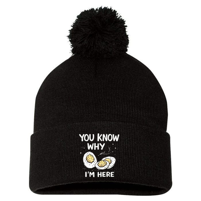 Zany You Know Why IM Here Deviled Eggs Funny Thanksgiving Pom Pom 12in Knit Beanie