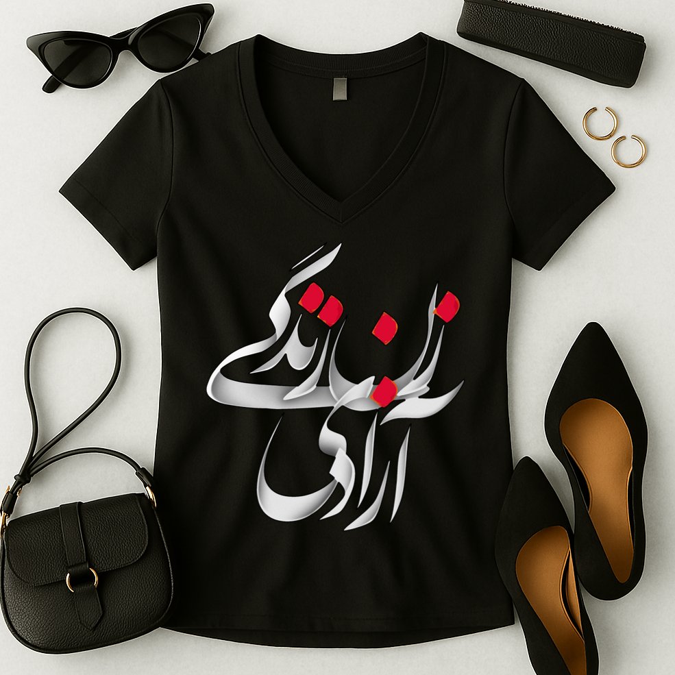 Zan Zendegi Azadi Women's V-Neck T-Shirt