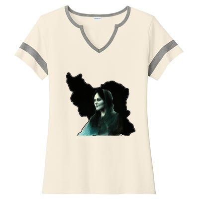 Zan Zendegi Azadi, With The Map, Mahsa (Zhina) Ladies Halftime Notch Neck Tee