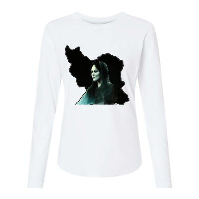 Zan Zendegi Azadi, With The Map, Mahsa (Zhina) Womens Cotton Relaxed Long Sleeve T-Shirt