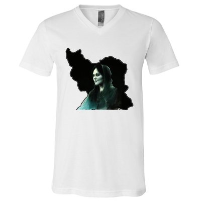 Zan Zendegi Azadi, With The Map, Mahsa (Zhina) V-Neck T-Shirt