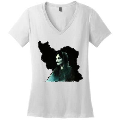 Zan Zendegi Azadi, With The Map, Mahsa (Zhina) Women's V-Neck T-Shirt