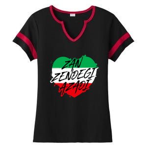 Zan Zendegi Azadi | Heart Iran Freedom Quote | Free Iran Ladies Halftime Notch Neck Tee