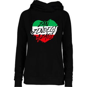 Zan Zendegi Azadi | Heart Iran Freedom Quote | Free Iran Womens Funnel Neck Pullover Hood