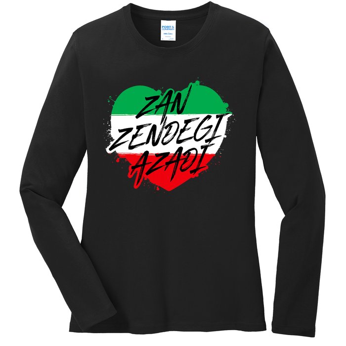 Zan Zendegi Azadi | Heart Iran Freedom Quote | Free Iran Ladies Long Sleeve Shirt