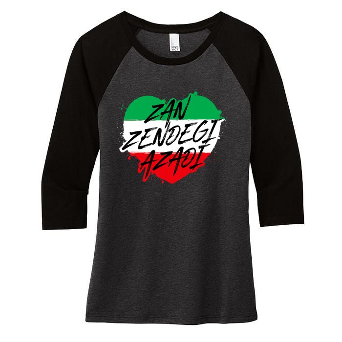 Zan Zendegi Azadi | Heart Iran Freedom Quote | Free Iran Women's Tri-Blend 3/4-Sleeve Raglan Shirt