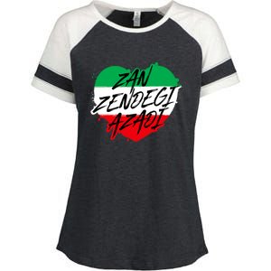 Zan Zendegi Azadi | Heart Iran Freedom Quote | Free Iran Enza Ladies Jersey Colorblock Tee