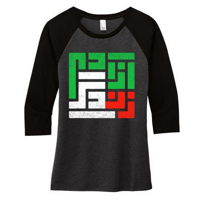 Zan Zendegi Azadi  Life Freedom Iran Women's Tri-Blend 3/4-Sleeve Raglan Shirt