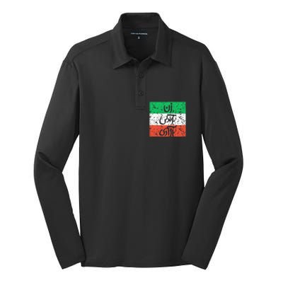 Zan Zendegi Azadi Flag Iran Vintage Silk Touch Performance Long Sleeve Polo