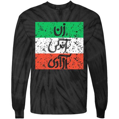 Zan Zendegi Azadi Flag Iran Vintage Tie-Dye Long Sleeve Shirt