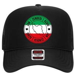 Zan Zendegi Azadi | Iran Flag Love Freedom Heart | Free Iran High Crown Mesh Back Trucker Hat