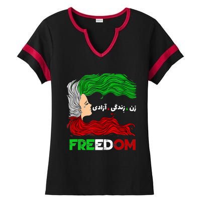 Zan Zendegi Azadi Iran Persian Woman Life Hair Freedom White Ladies Halftime Notch Neck Tee